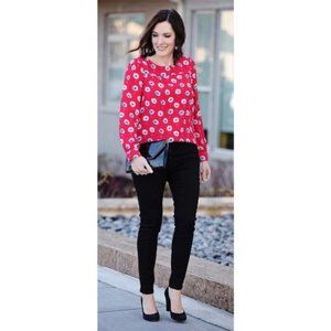 J. Crew Factory Red Long Sleeve Floral Blouse